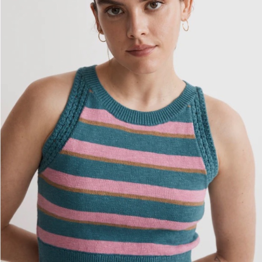 Madewell Teal and Pink Striped Sweater